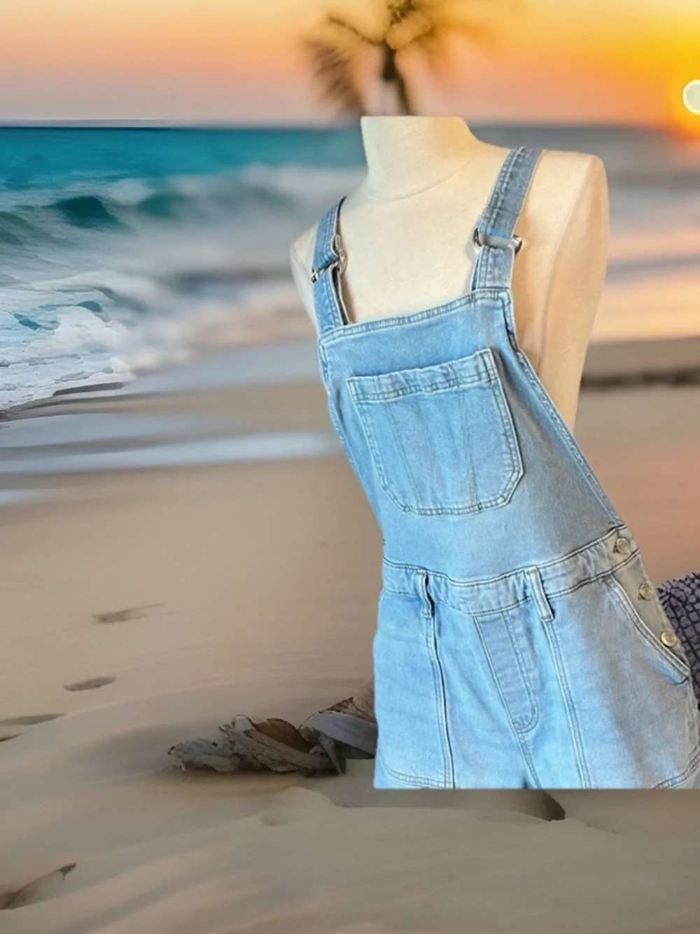 Light Blue Denim Overall Shorts